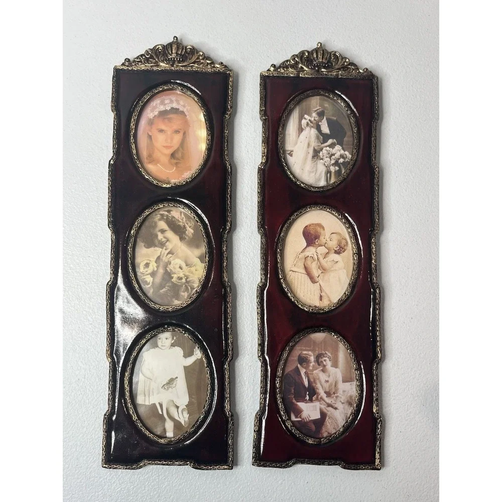 Vtg Burgundy and Gold photo‎ Picture Frames Set Of 2 Made In Taiwan Victorian